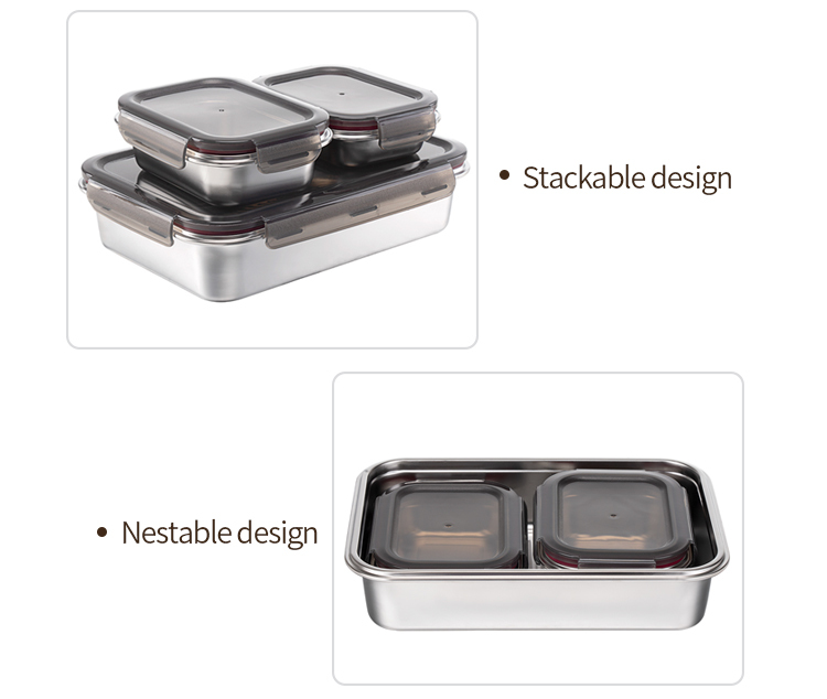 Stackable Stainless Container Stackable Stainless Steel Food Container with BPA-Free Lid