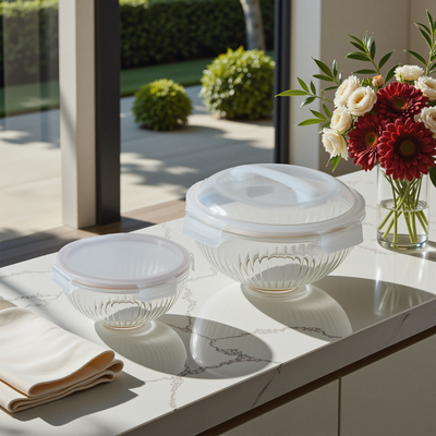 Nestable Glass Cooking Bowls Glass Mixing Bowl With PP Lock Lid 180ml-3500ml
