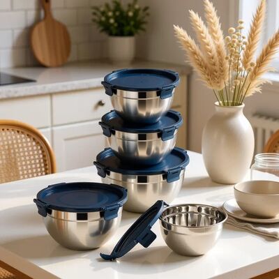 IKOO 304 Stainless Steel Salad Bowl 1.5L-5.0L with Leakproof Cool Lock Lid