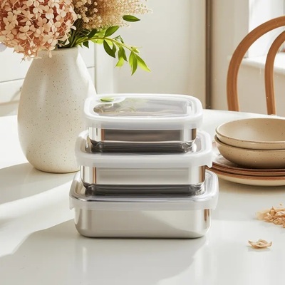 IKOO 304 Contenedor de alimentos de acero inoxidable 650 ml con tapa de silicona