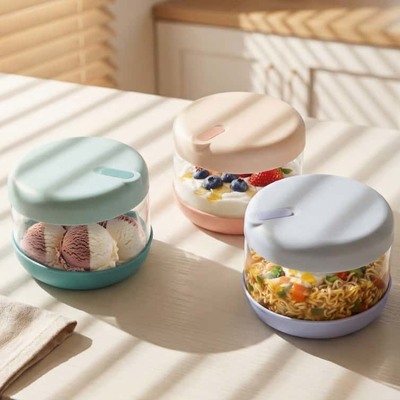 IKOO 1500ml VitaBowl Kaca Tahan Lama 1000ml dengan Selongsong Silikon