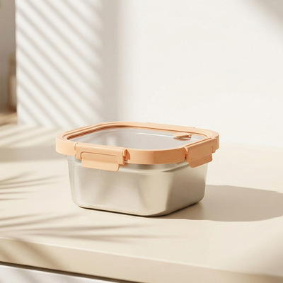 IKOO Food-Grade Stainless Steel Food Storage Container with Airtight Tempered Glass Lid for Meal Prep