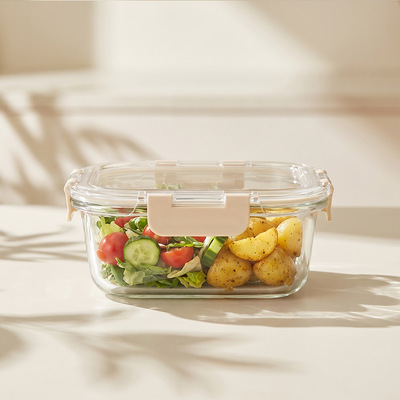 IKOO Wadah Makanan Kaca Tahan Microwave, Tahan Mesin Cuci Piring, Tahan Freezer dengan Tutup PP Cool Lock