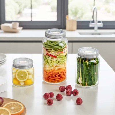 Bocaux Mason en verre sous vide à large ouverture IKOO avec couvercles
