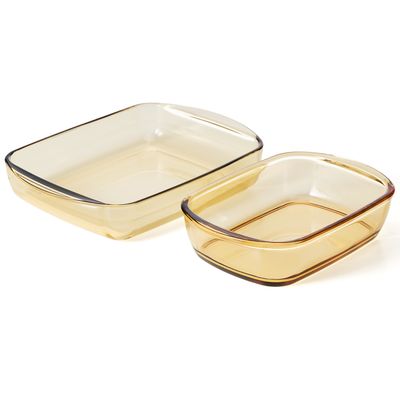Harga yang bagus Kaca Baking Dish Kaca Baking Pan Amber Warna Oven Microwave Cuci Piring Aman on line