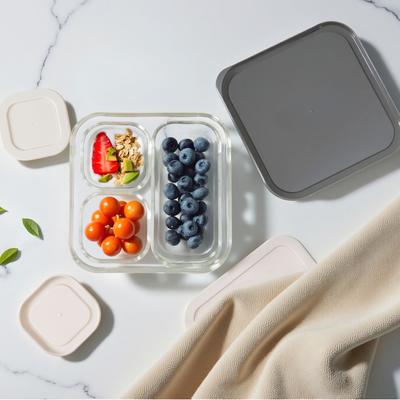 Harga yang bagus Set Wadah Makanan Kaca Borosilikat dengan Tutup PE on line