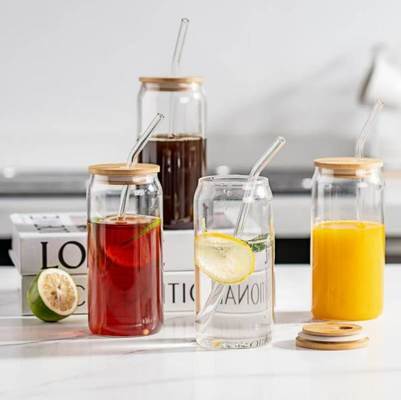 Good price Eco-Friendly Glass Tumbler with Bamboo Lid and Glass Straw for Hot and Cold Beverages online