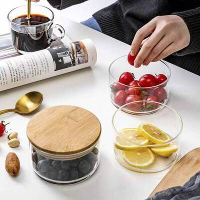 Good price Stackable High Borosilicate Glass Canister with Bamboo Lid for Kitchen Storage 350ml Capacity online
