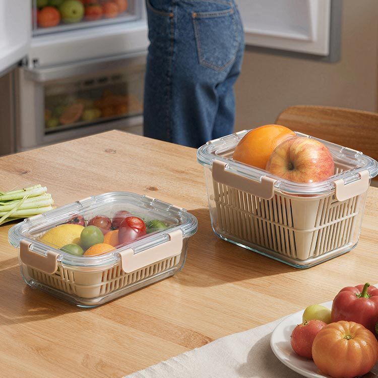 Transparent Rectangular Glass Food Container with Silicone Lid