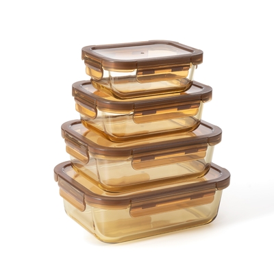 Good price Amber Color Glass Food Storage Containers Set Stackable With 4 Lock PP Lid online