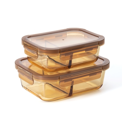 Good price Divided Glass Container Glass Compartment Containers Amber Color With 4 Lock PP Lid online