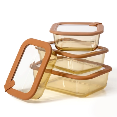 Good price Amber Color Deep Glass Produce Storage Containers With Vented Glass Lid Bpa Free online
