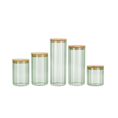 Good price Color Sprayed Stripe Glass Tea Coffee Sugar Canisters Borosilicate Glass Jar With Bamboo Lid online