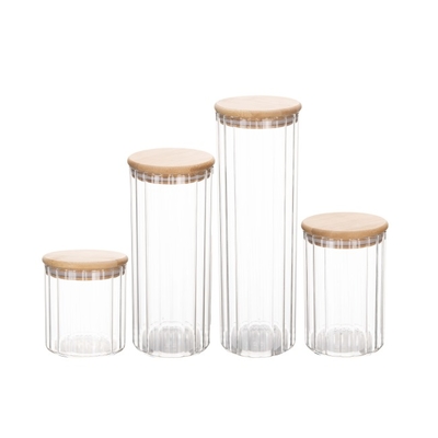 Good price 500ml-2200ml Striped Glass Kitchen Storage Containers Glass Canister With Bamboo Lid online