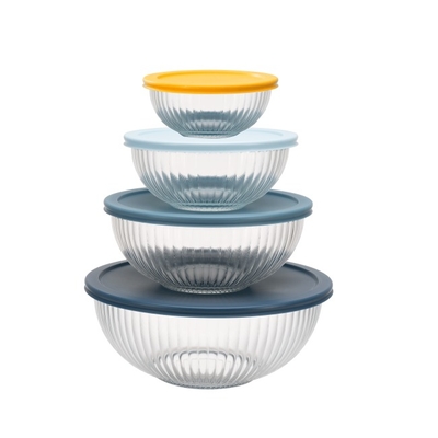 Good price Striped Glass Baking Bowls Clear Glass Mixing Bowls With Simple PE Lid online