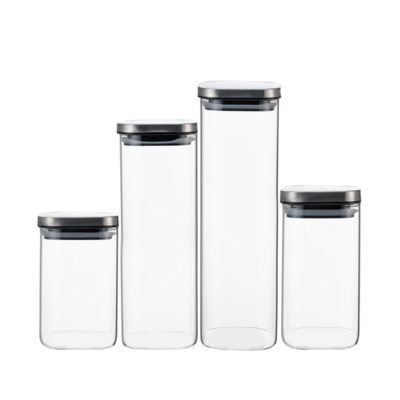 Good price Square Glass Canister Set With Stainless Steel Lid 780ml 1100ml 1400ml 1900ml online