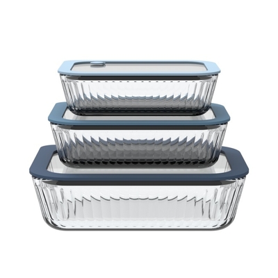 Good price Rectangular Striped Microwave Safe Glass Containers With Vented Glass Lid online