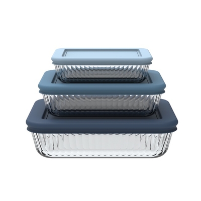 Good price Lightweight Striped Borosilicate Glass Food Container With Simply Store PE Lid online