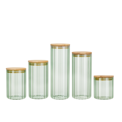 Good price Borosilicate Glass Canister with Bamboo Lid Color Sprayed Stripe Design online