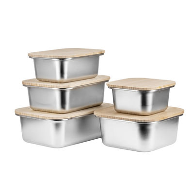 Multifunctional Airtight Freezer Safe Stainless Steel Food Container with Bamboo Lid Reusable Meal Prep Box