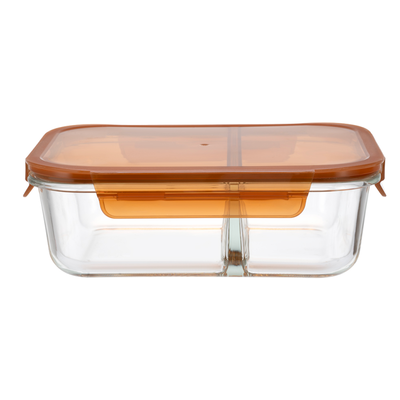 570ml 980ml 1360ml Divided Glass Food Container with Cool Lock PP Lid for Microwave Oven and Freezer