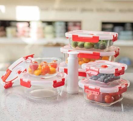 IKOO Airtight Vacuum Glass Food Container with PP Lid and Silicon Gasket for Freshness Preservation