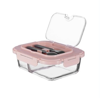 High Borosilicate Glass Fresh Keeping Box with BPA-Free PP Lid - Temperature Resistant -40℃~560℃ Rectangular Shape and Customizable Color