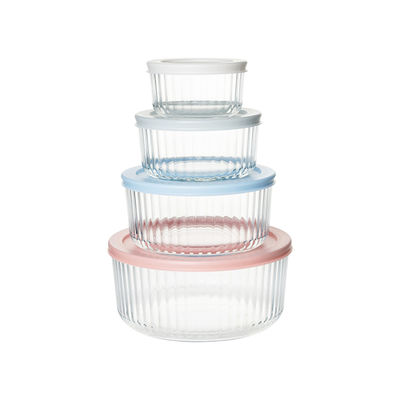 IKOO Ribbed Round Glass Containers with Covers Scratch Resistant Nesting Bowls
