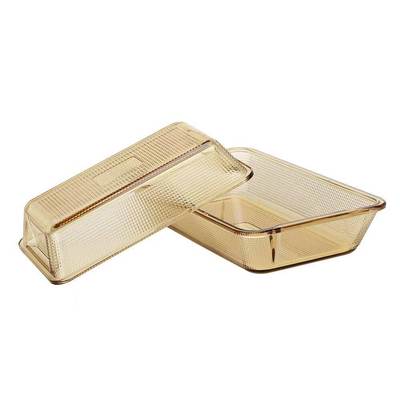 IKOO Durable Amber Diamond Glass Baking Tray Baking Dish Glass Bakeware Oven Microwave Dishwasher Safe