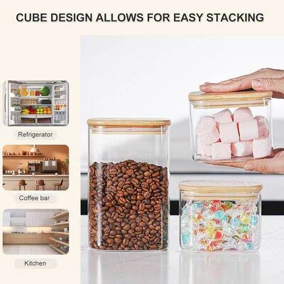 Goede prijs. IKOO rechthoekige hoge borosilicaat glas blik met bamboe deksel voor moderne multifunctionele keuken opslag Online