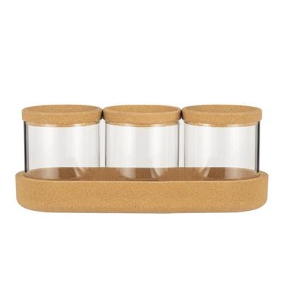 IKOO Rectangular Glass Jar with Cork Lid and Tray - High Borosilicate Glass Storage Jar for 300ml and 715ml Kitchen and Bathroom Accessories