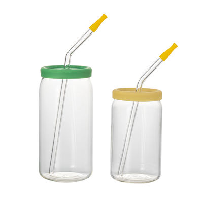 High Borosilicate Glass Coffee Cup with Silicone Lid and Glass Straw - Customizable Drinkware
