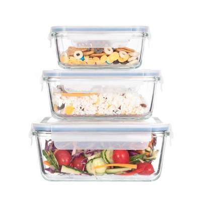 IKOO Glass Food Storage Containers Set with Snap Airtight Lid for Baking, Microwave, Oven