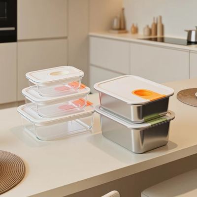 Un buen precio. Contenedor de almacenamiento de alimentos de vidrio borosilicato de apertura con una mano, apto para microondas y horno En línea