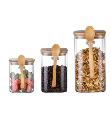 IKOO Multifunction Modern Kitchen Glass Canister with Bamboo Lid and Spoon for Food Storage