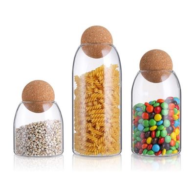 High Borosilicate Glass Storage Jar with Cork Lid in 550ml 750ml 1200ml Sizes for Eco-Friendly Food Storage