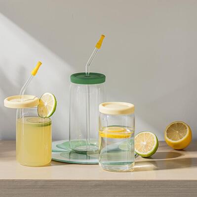 Giá tốt. Cốc cà phê thủy tinh borosilicate cao IKOO với nắp silicon và ống hút thủy tinh - Đồ uống có thể tùy chỉnh trực tuyến