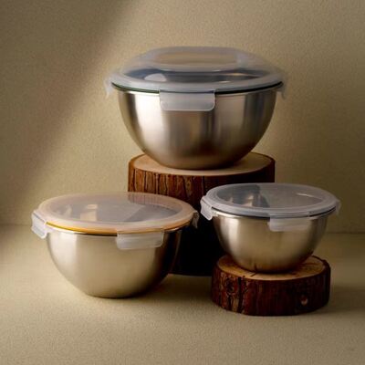 Harga yang bagus IKOO 304 Stainless Steel Mixing Bowl dengan PP Lid 1350ml 2500ml 4350ml on line