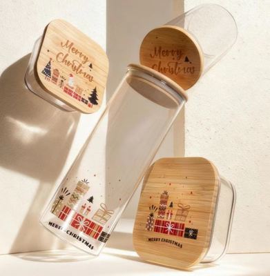IKOO Festival Design Glass Canister with Airtight Bamboo Lid and Multiple Sizes for Kitchen Storage