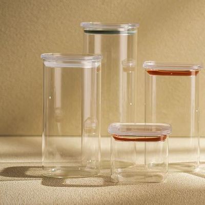 Giá tốt. Thùng thủy tinh borosilicate cao với nắp PS cho nhà bếp trực tuyến