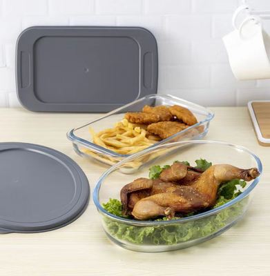 Harga yang bagus Peralatan Memanggang Kaca Tahan Oven Loyang Kaca Dengan Tutup PE Sederhana 700ml 4000ml on line