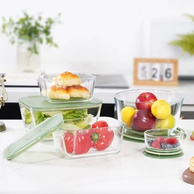 Bom preço. Recipiente de vidro moderno e elegante na cor azul-petróleo com tampa de PP, feito de vidro de borosilicato de alta qualidade para armazenamento de alimentos Em linha