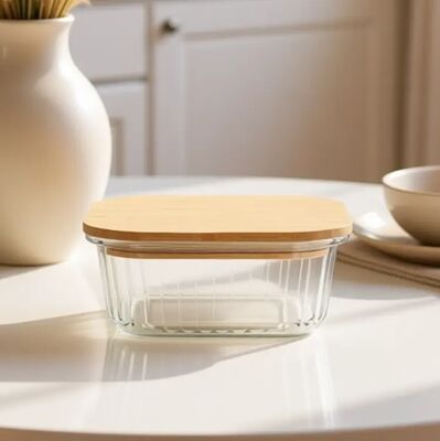 Un buon prezzo. Contenitore per alimenti in vetro borosilicato IKOO 370ml 640ml 1050ml con coperchio in bambù naturale In linea