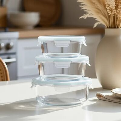 Un buon prezzo. Contenitore per alimenti in vetro personalizzato con chiusura a 4 punti, design Ritorno a scuola e vetro borosilicato ad alta resistenza al forno In linea