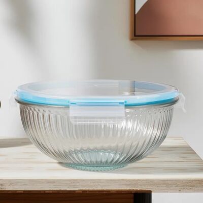 Good price Striped High Borosilicate Glass Mixing Bowl 180ml-3500ml with PP Lock Lid online