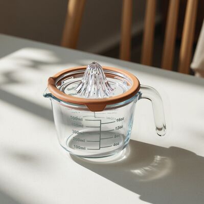 IKOO High Borosilicate Glass Measuring Cup and Juicer with 500ml Capacity and Microwave Safe Design