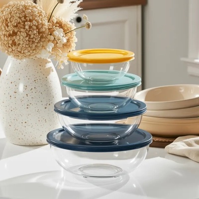 Giá tốt. IKOO Glass Salad Bowls Set Nesting Kitchen Bowls để phục vụ, chuẩn bị, nấu ăn và nướng trực tuyến