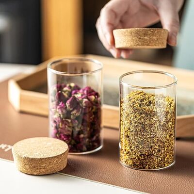 IKOO High Borosilicate Glass Storage Jar with Airtight Cork Lid for Multifunctional Kitchen and Bathroom Storage