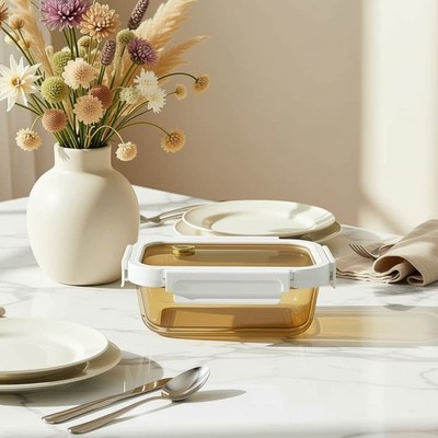 Ein guter Preis. IKOO Amber Glass Food Storage Box mit hohen Borosilikat-Glasluftdichten und undichten Deckeln in mehreren Kapazitäten Im Internet