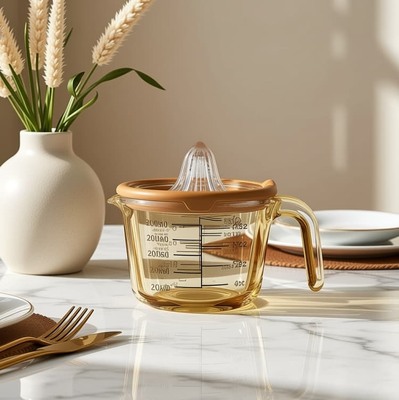 Un buon prezzo. Coppa di misura in vetro di colore ambra resistente al calore IKOO con capacità di 250 ml/500 ml/1000 ml e vetro ad alto borosilicato In linea